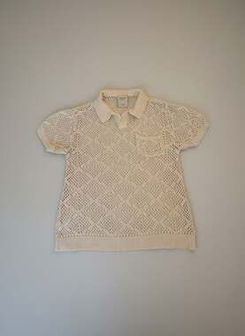 Massive Luxury Cream Open Knit Polo Sweater Top Size S Coastal Chic